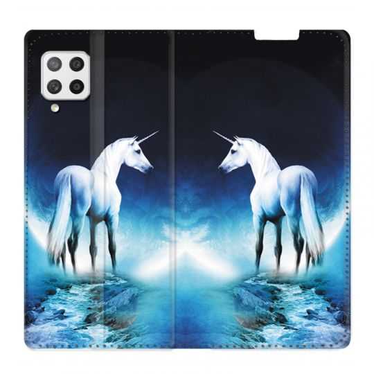 Housse Cuir Portefeuille Pour Samsung Galaxy A42 Licorne Lune