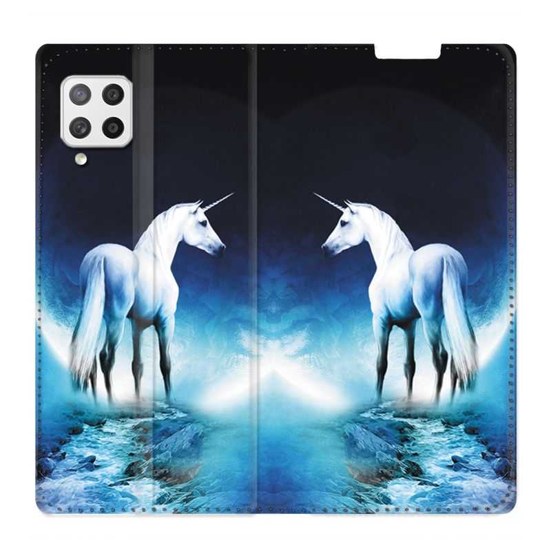 Housse Cuir Portefeuille Pour Samsung Galaxy A42 Licorne Lune