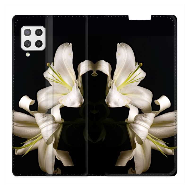 Housse Cuir Portefeuille Pour Samsung Galaxy A42 Fleur Lys Noir