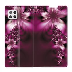 Housse Cuir Portefeuille Pour Samsung Galaxy A42 Fleur Violette Montante