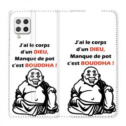 Housse Cuir Portefeuille Pour Samsung Galaxy A42 Humour Bouddha