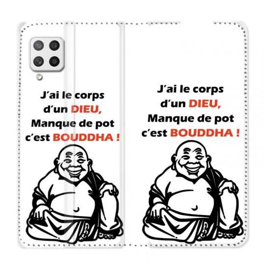Housse Cuir Portefeuille Pour Samsung Galaxy A42 Humour Bouddha