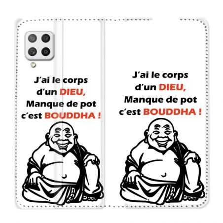 Housse Cuir Portefeuille Pour Samsung Galaxy A42 Humour Bouddha