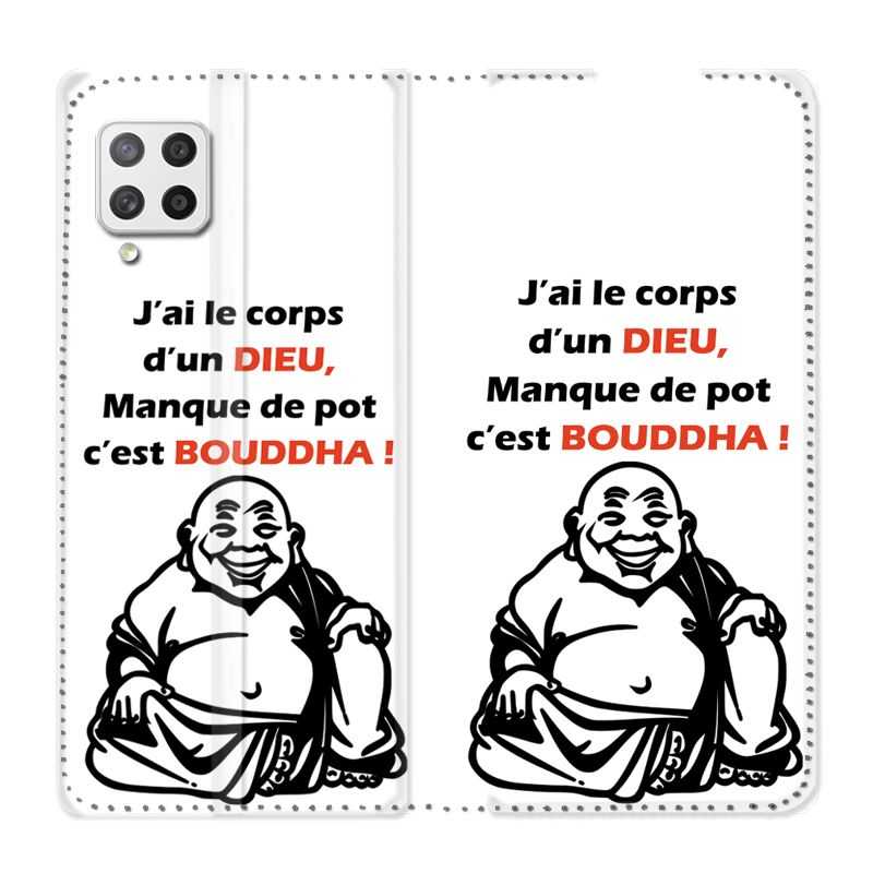 Housse Cuir Portefeuille Pour Samsung Galaxy A42 Humour Bouddha
