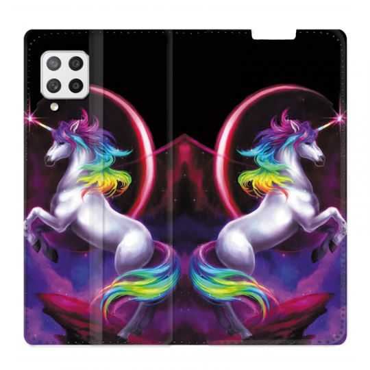 Housse Cuir Portefeuille Pour Samsung Galaxy A42 Licorne Arc en ciel