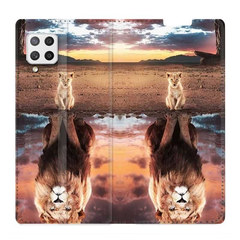 Housse Cuir Portefeuille Pour Samsung Galaxy A42 Lion Reflet