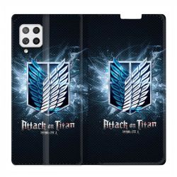 Housse Cuir Portefeuille Pour Samsung Galaxy A42 Manga Attaque Titans Noir