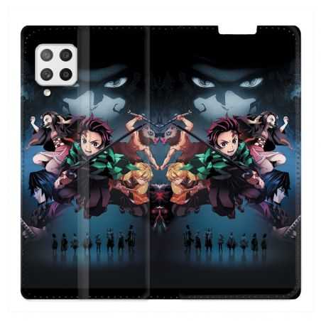 Housse Cuir Portefeuille Pour Samsung Galaxy A42 Manga Demon Slayer Noir
