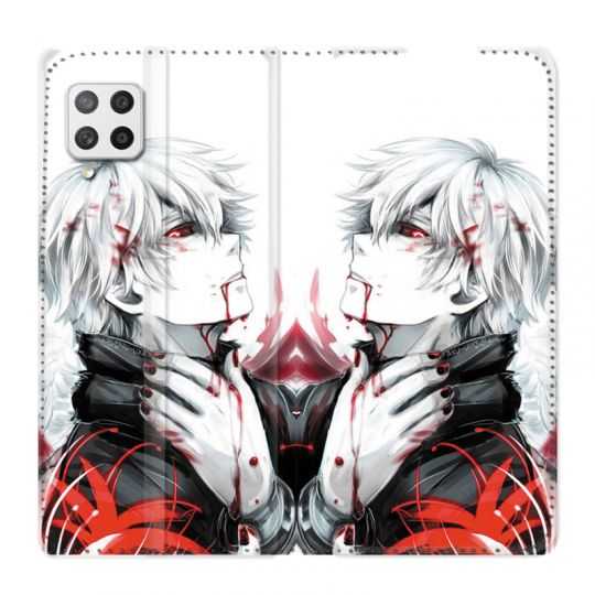Housse Cuir Portefeuille Pour Samsung Galaxy A42 Manga Kaneki Blanc