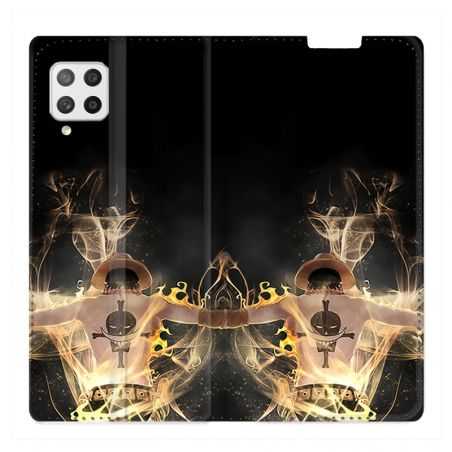 Housse Cuir Portefeuille Pour Samsung Galaxy A42 Manga One Piece Ace Noir