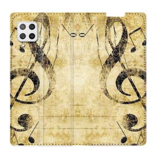 Housse Cuir Portefeuille Pour Samsung Galaxy A42 Musique Clé Sol Vintage