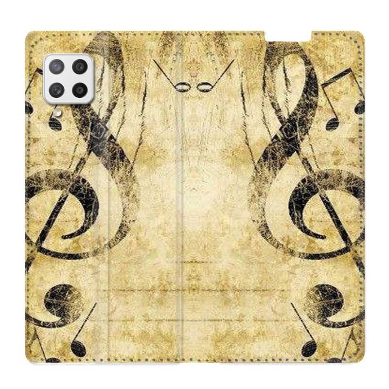 Housse Cuir Portefeuille Pour Samsung Galaxy A42 Musique Clé Sol Vintage