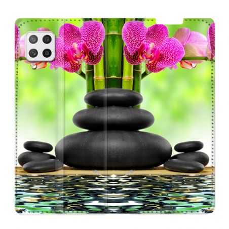 Housse Cuir Portefeuille Pour Samsung Galaxy A42 Orchidee Eau