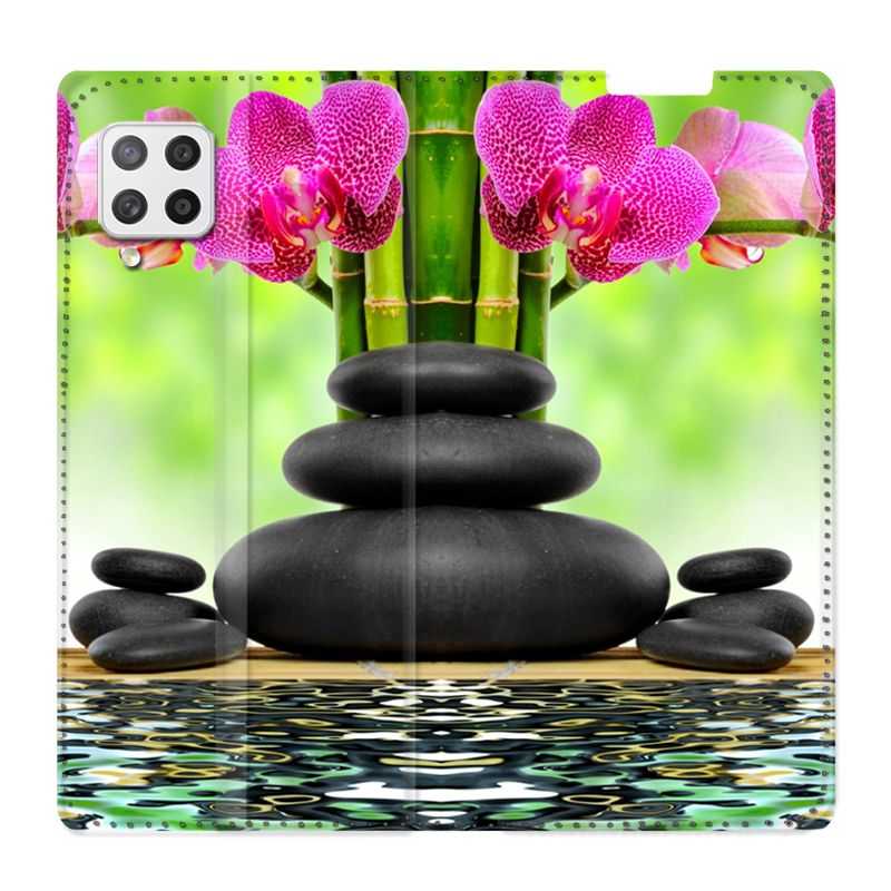 Housse Cuir Portefeuille Pour Samsung Galaxy A42 Orchidee Eau