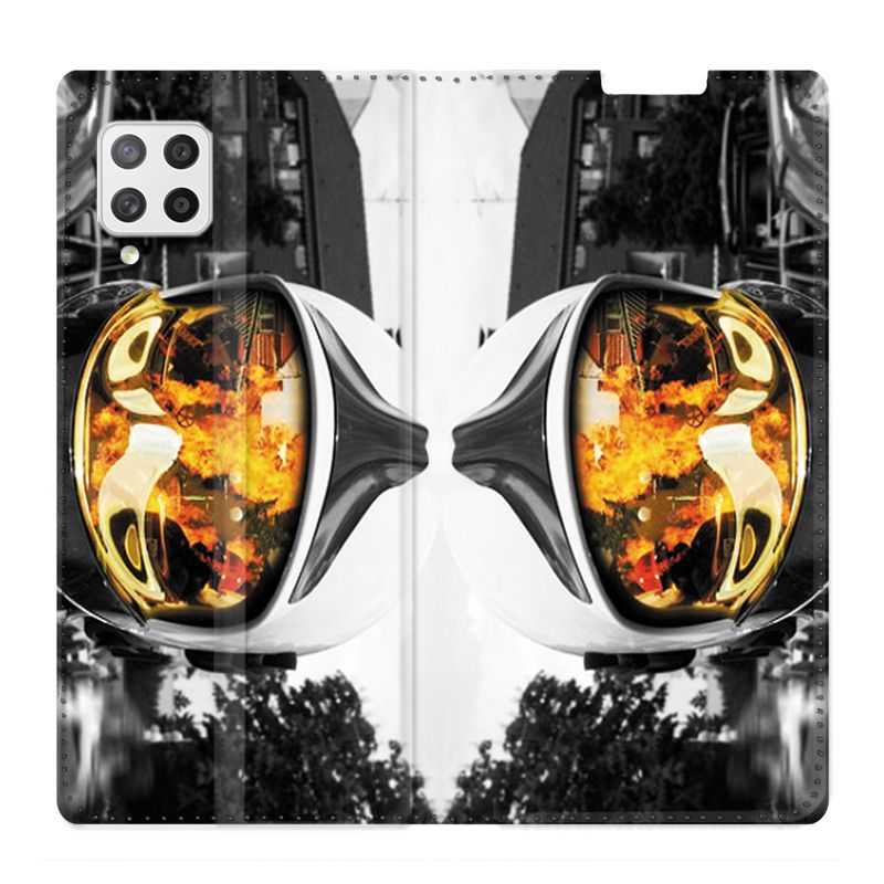 Housse Cuir Portefeuille Pour Samsung Galaxy A42 Pompier Casque Feu