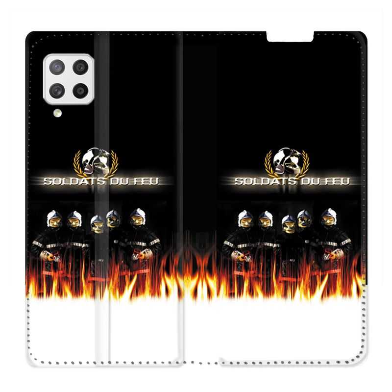 Housse Cuir Portefeuille Pour Samsung Galaxy A42 Pompier Soldat