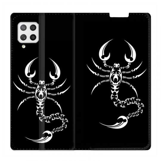 Housse Cuir Portefeuille Pour Samsung Galaxy A42 Scorpion Noir