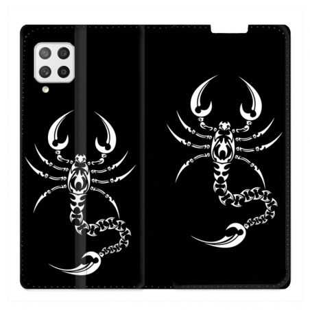 Housse Cuir Portefeuille Pour Samsung Galaxy A42 Scorpion Noir