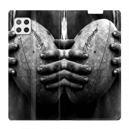 Housse Cuir Portefeuille Pour Samsung Galaxy A42 Rugby Ballon Vintage