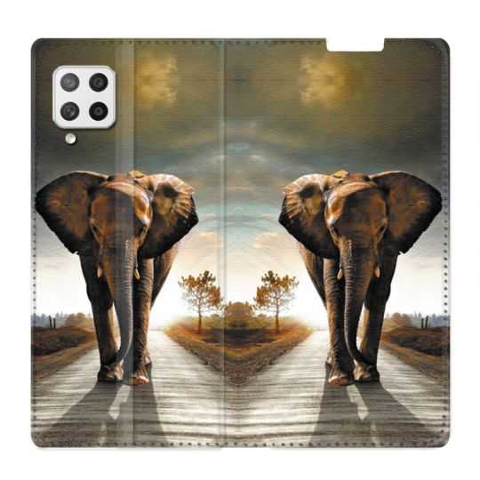 Housse Cuir Portefeuille Pour Samsung Galaxy A42 Savane Elephant Route