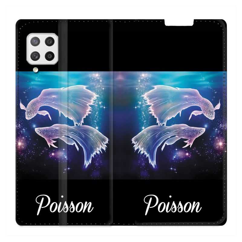 Housse Cuir Portefeuille Pour Samsung Galaxy A42 Signe Zodiaque 2 Poisson