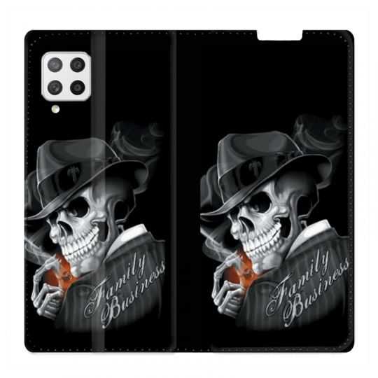 Housse Cuir Portefeuille Pour Samsung Galaxy A42 Tete de Mort family business