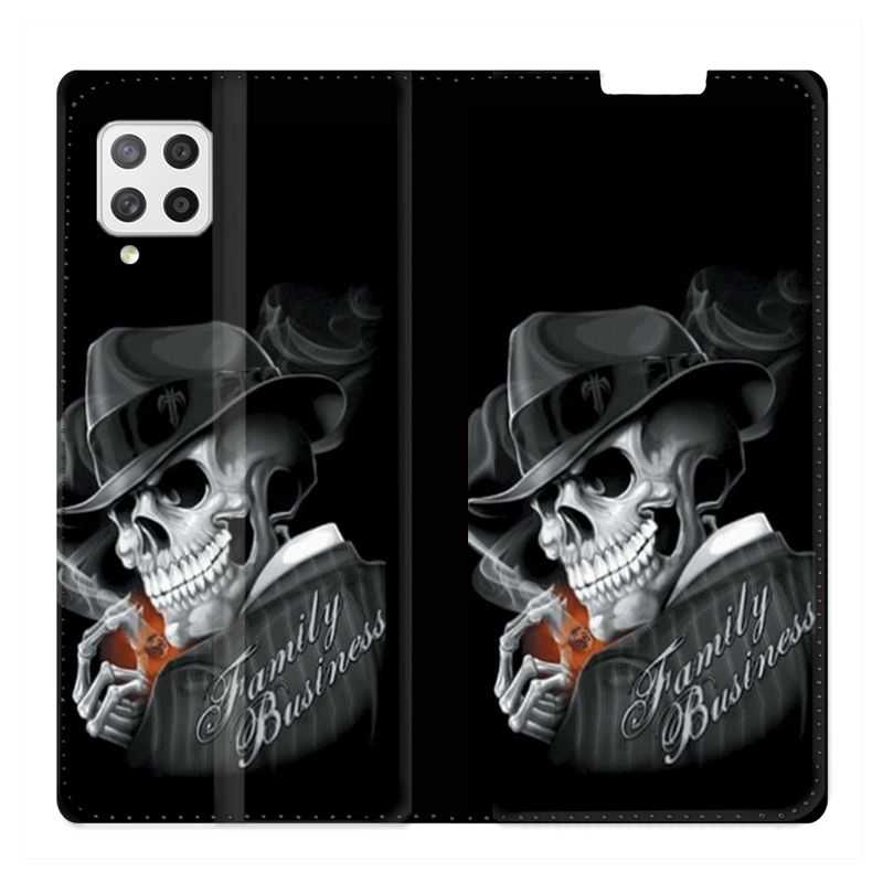 Housse Cuir Portefeuille Pour Samsung Galaxy A42 Tete de Mort family business