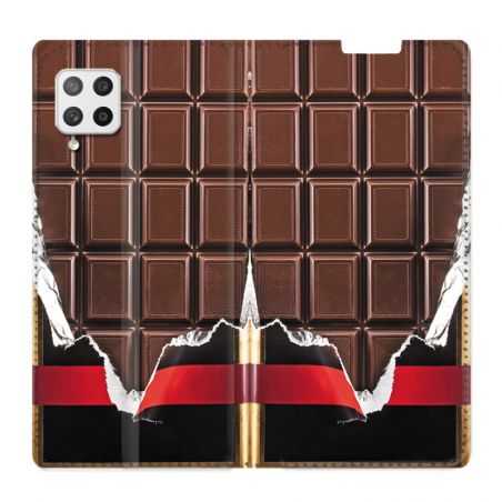 Housse Cuir Portefeuille Pour Samsung Galaxy A42 Trompe Oeil Chocolat