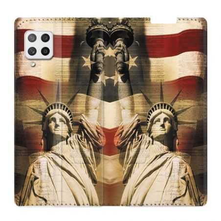 Housse Cuir Portefeuille Pour Samsung Galaxy A42 Amerique USA Statue liberté