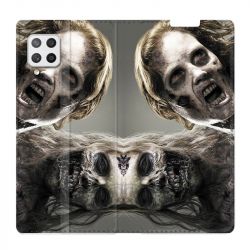 Housse Cuir Portefeuille Pour Samsung Galaxy A42 Zombie Blanc