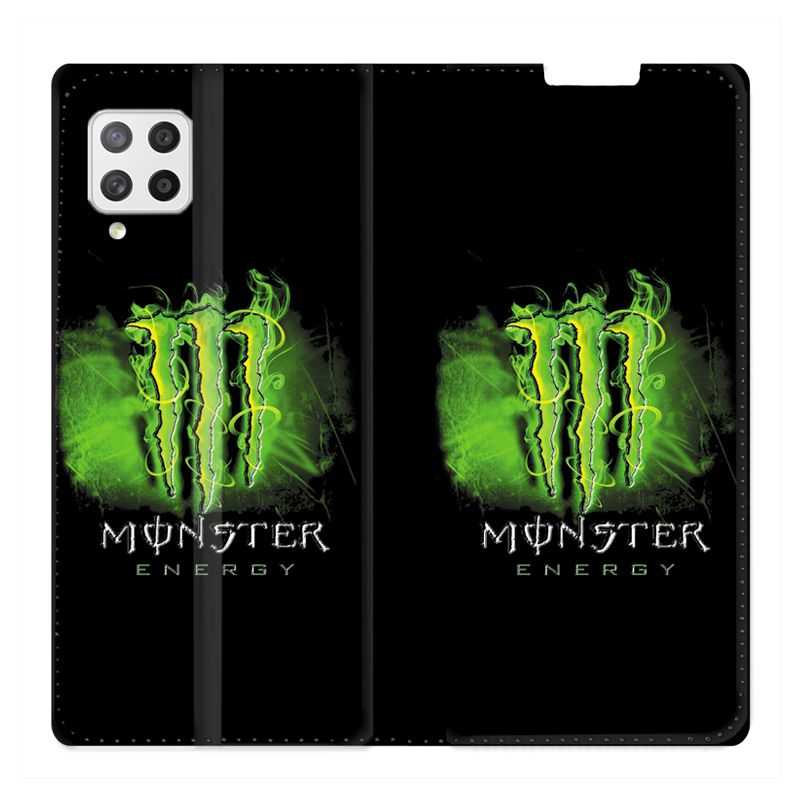 Housse Cuir Portefeuille Pour Samsung Galaxy A42 Monster Energy Vert