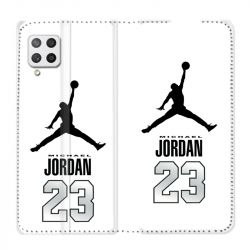 Housse Cuir Portefeuille Pour Samsung Galaxy A42 Jordan 23 Blanc