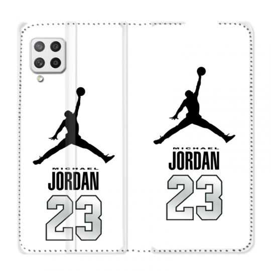 Housse Cuir Portefeuille Pour Samsung Galaxy A42 Jordan 23 Blanc