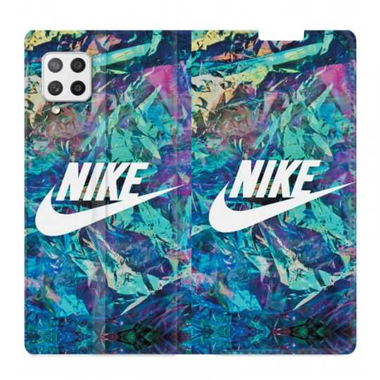 Housse Cuir Portefeuille Pour Samsung Galaxy A42 Nike Turquoise