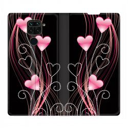 Housse Cuir Portefeuille Pour Xiaomi Redmi Note 9 Coeur Rose Montant sur Noir