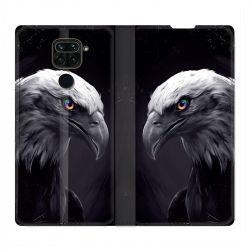 Housse Cuir Portefeuille Pour Xiaomi Redmi Note 9 Aigle Royal Noir