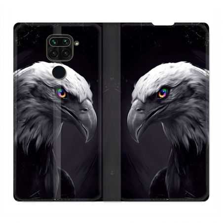 Housse Cuir Portefeuille Pour Xiaomi Redmi Note 9 Aigle Royal Noir