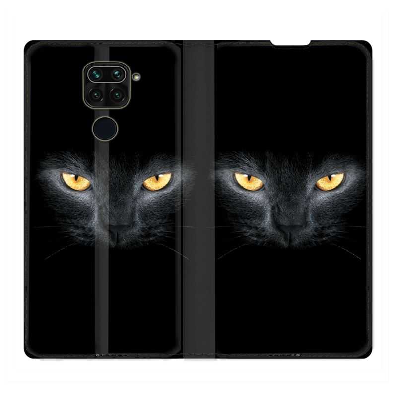 Housse Cuir Portefeuille Pour Xiaomi Redmi Note 9 Chat Noir