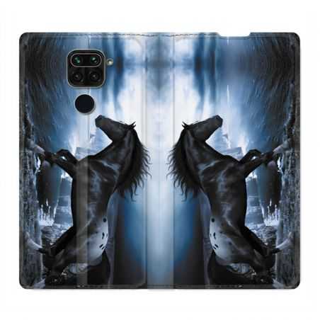 Housse Cuir Portefeuille Pour Xiaomi Redmi Note 9 Cheval Noir