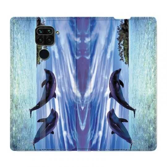 Housse Cuir Portefeuille Pour Xiaomi Redmi Note 9 Dauphin Ile