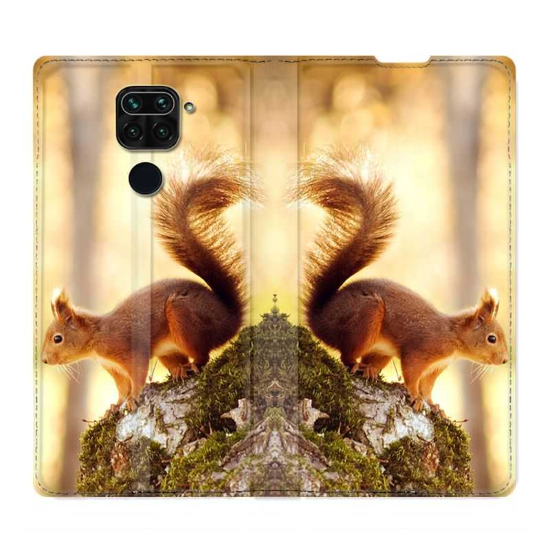 Housse Cuir Portefeuille Pour Xiaomi Redmi Note 9 Ecureuil Bois