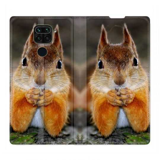 Housse Cuir Portefeuille Pour Xiaomi Redmi Note 9 Ecureuil Face