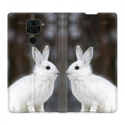 Housse Cuir Portefeuille Pour Xiaomi Redmi Note 9 Lapin Blanc