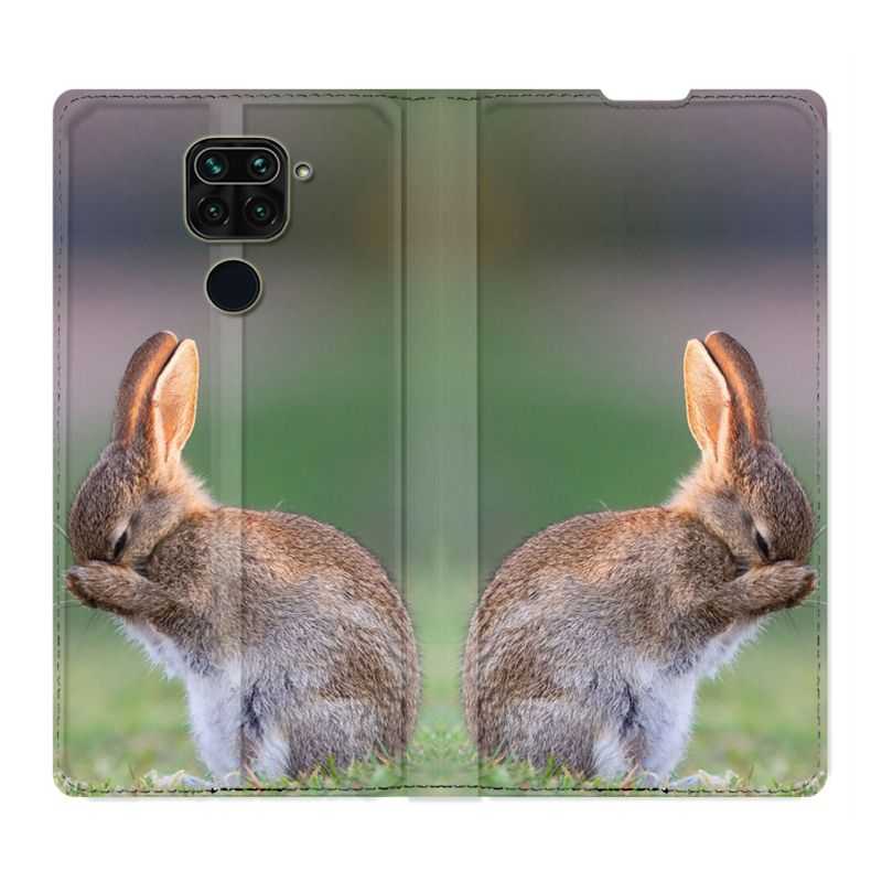 Housse Cuir Portefeuille Pour Xiaomi Redmi Note 9 Lapin Marron