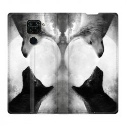 Housse Cuir Portefeuille Pour Xiaomi Redmi Note 9 Loup Duo