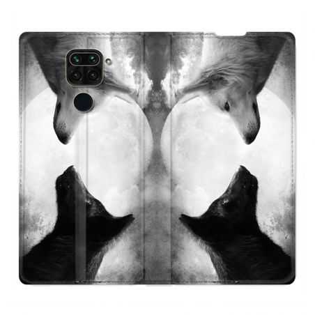 Housse Cuir Portefeuille Pour Xiaomi Redmi Note 9 Loup Duo