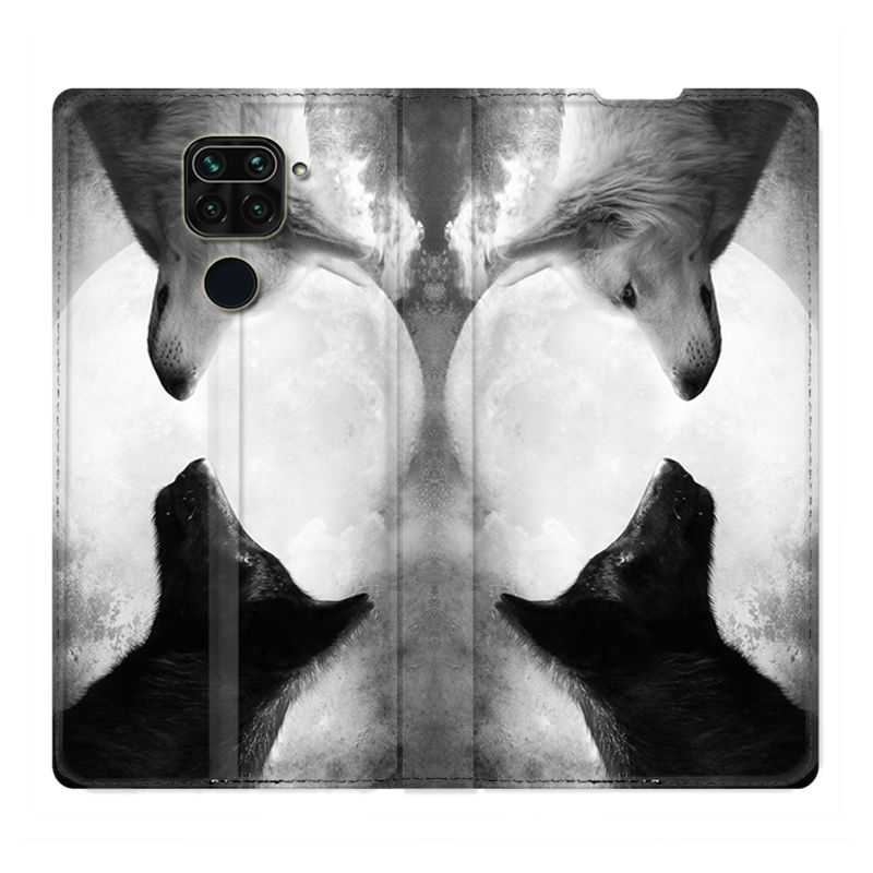 Housse Cuir Portefeuille Pour Xiaomi Redmi Note 9 Loup Duo