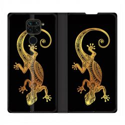 Housse Cuir Portefeuille Pour Xiaomi Redmi Note 9 Animaux Maori Lezard Noir