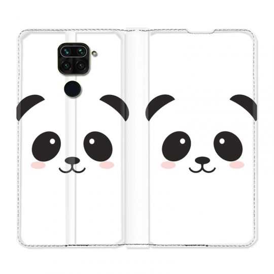 Housse Cuir Portefeuille Pour Xiaomi Redmi Note 9 Panda Blanc
