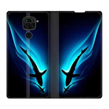 Housse Cuir Portefeuille Pour Xiaomi Redmi Note 9 Requin Noir